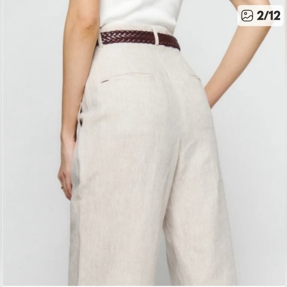 Reformation  Mason linen Wide-Leg  Pants In Oatmeal. - Picture 2 of 7